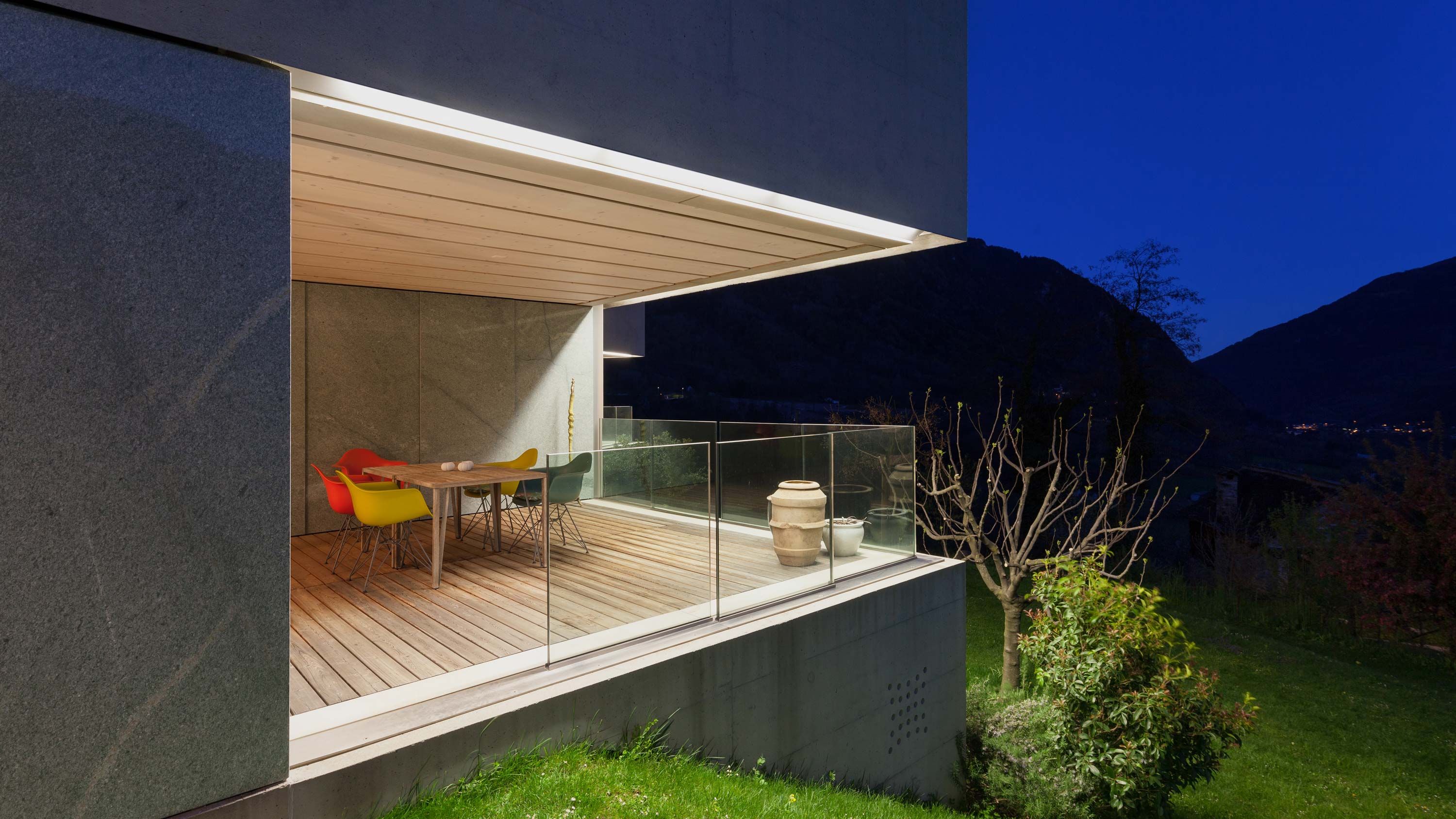 modern home with LED strip lighting at twilight