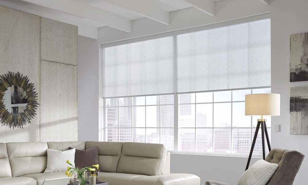 Rollery Solar shades in a loft living room