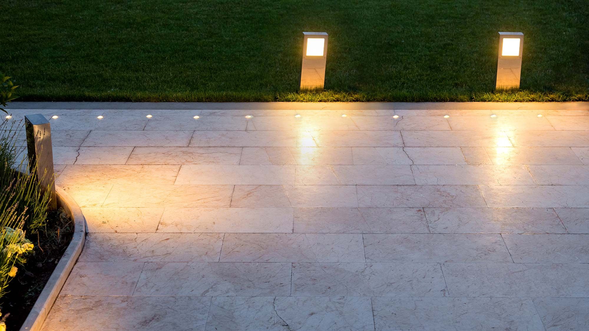 safety lighting on a stone walkway