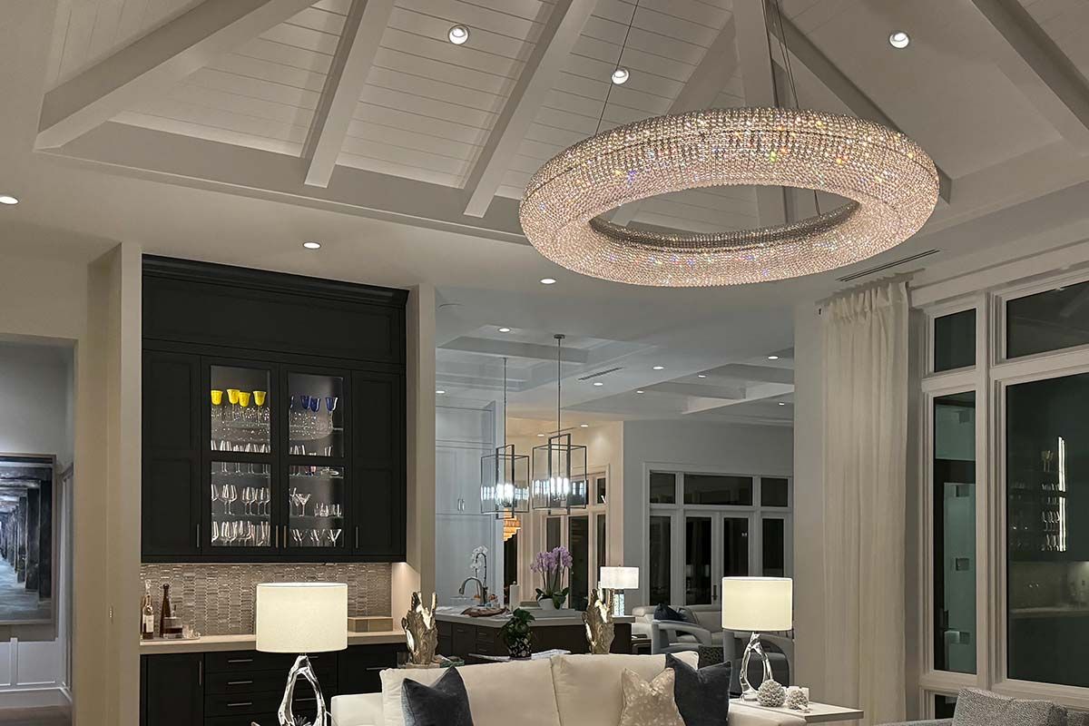 lighting fixtures in living area in the evening